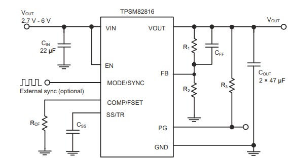 Application Circuit Diagram - Texas Instruments TPSM82816 DC/DC Power Module